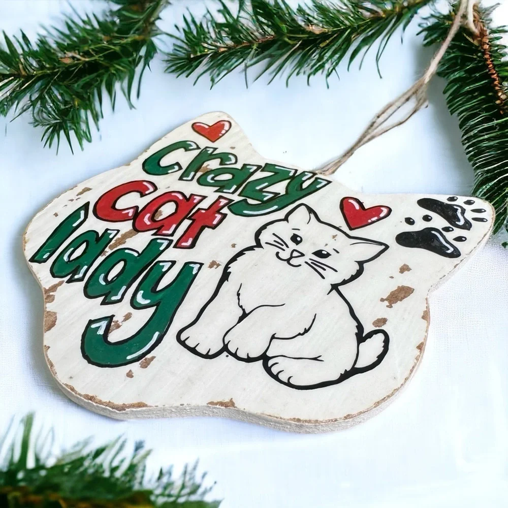 NOT FOR SALE - Pawsitively Purr-fect Handprinted Crazy Cat Lady Ornament
